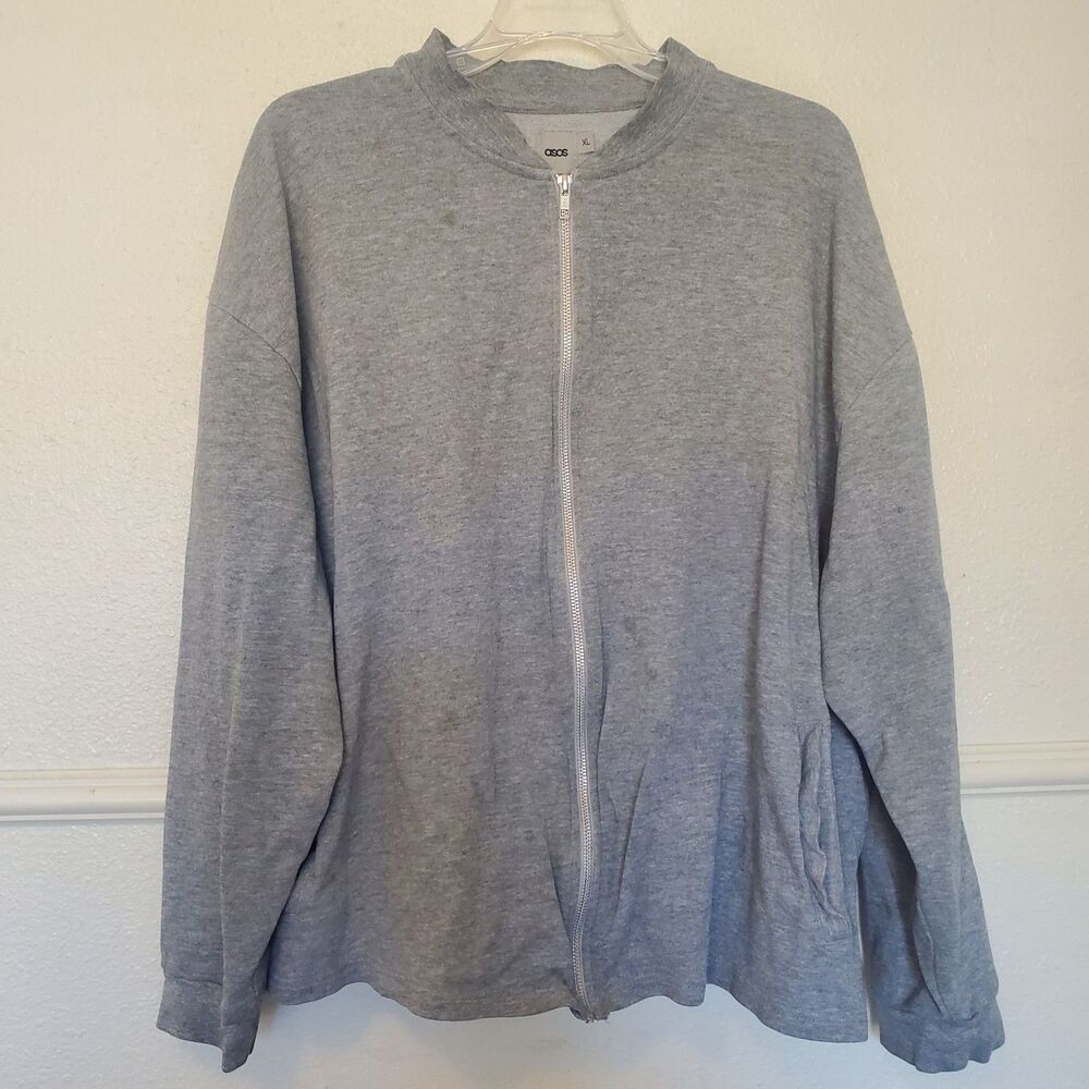 Asos Full Zip Jacket Gray Terry Clothe Lined Men's Size‎ XL With Pockets